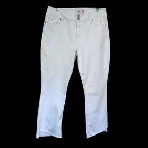 Cabi High Low Crop White Jeans Womens 14 Raw Hem Mid Rise Zip Close Spring